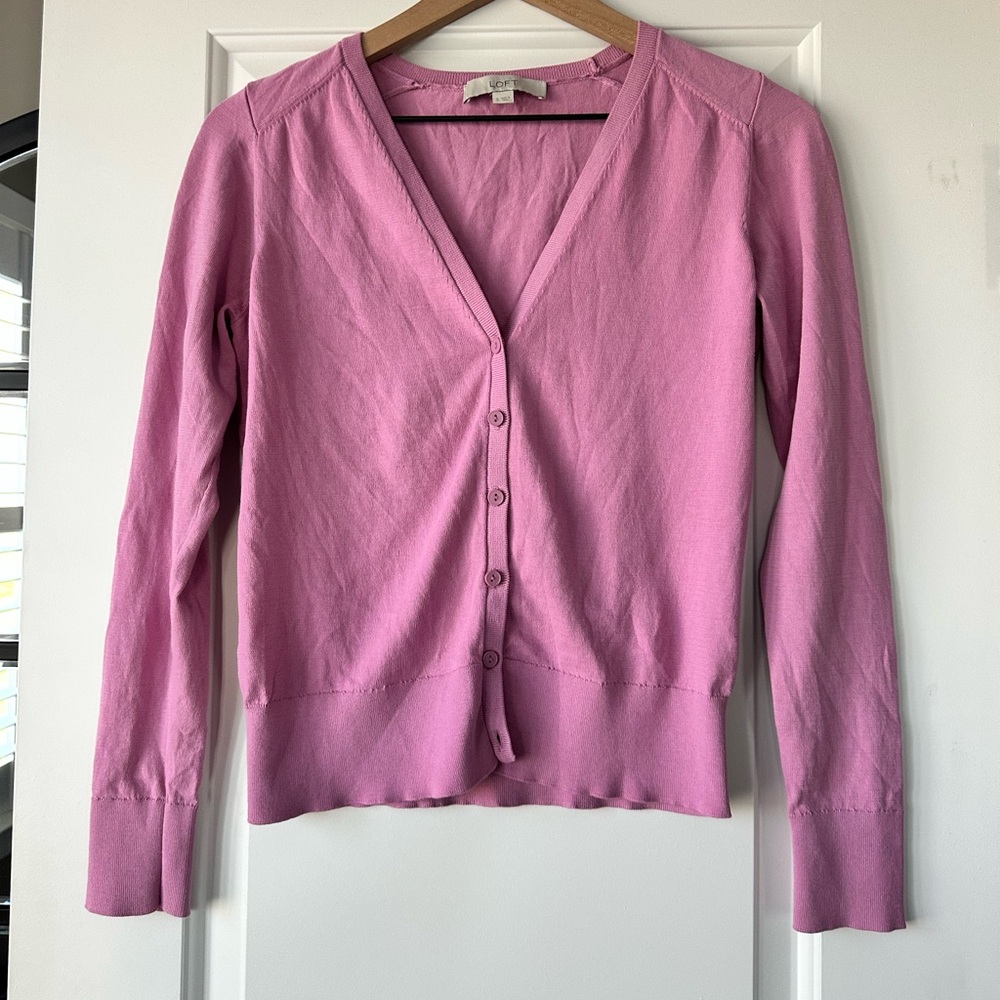 LOFT Dusty Rose Button-Up Knit Cardigan